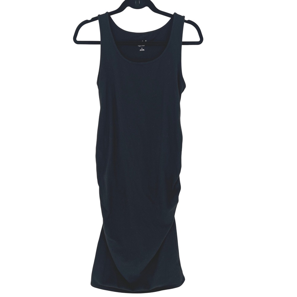 Isabel‎ Maternity Black Ruched Side Tank Midi Dress Small Sleeveless Stretch EUC